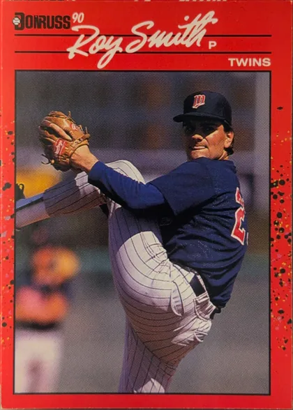 Front of 1990 Donruss Baseball Roy Smith #273 Base, portrait baseball card front. A red header occupies the upper portion, with the black DONRUSS logo and 90 at upper left. Roy Smith appears…