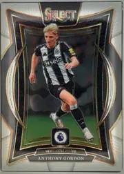 Front of 2024-25 Panini Select Premier League Soccer Anthony Gordon #88 Terrace, portrait soccer card front. The SELECT logo is centered at the top with 24 and 25 beneath it. Anthony Gordon is shown running in a Newcastle United…