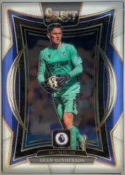 Front of 2024-25 Panini Select Premier League Soccer Dean Henderson #79 Base, front of a portrait soccer card. The large SELECT logo and "24 25" appear at the top. A goalkeeper in a green Crystal Palace kit is centered holding…