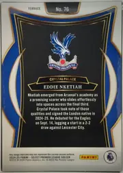 Back of 2024-25 Panini Select Premier League Soccer Eddie Nketiah #76 Base Terrace, upright portrait-format card back. The top white margin shows the subset label TERRACE and card number No. 76. A large black central panel is framed…