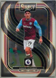Front of 2024-25 Panini Select Premier League Soccer Edson Álvarez #169 Mezzanine, front-facing upright soccer card. A centered player image shows Edson Álvarez in a West Ham United kit, with number 19 visible on the shorts. SELECT…