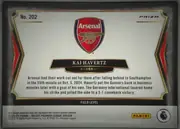 Back of 2024-25 Panini Select Premier League Soccer Kai Havertz #202 Field Level, upright landscape-format card back. A large Arsenal crest is centered near the top. The player name KAI HAVERTZ appears in white uppercase lettering…