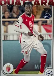 Front of 2024-25 Topps UEFA Club Competitions Soccer KASSOUM OUATTARA #103 RC (Rookie Card), front of a soccer card. A full-length action photo shows a Black male player with short dreadlocks running, wearing an AS Monaco home kit: white…