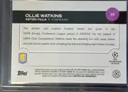 Back of 2024 Topps UEFA Ollie Watkins #33, back side of a soccer card. A black header across the upper portion displays OLLIE WATKINS in large white uppercase type, with ASTON VILLA • FORWARD…