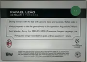 Back of 2024 Topps UEFA Rafael Leão #11 Base, back side of a soccer card. A black header band across the upper portion contains the large white name “RAFAEL LEÃO,” with “AC MILAN • FORWARD”…