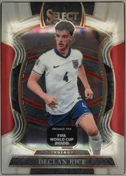 Front of 2025-26 Panini - Select Road to FIFA World Cup 2026 Soccer Declan Rice #41 Terrace, front of a soccer card. A large metallic-gold serif 'SELECT' logo sits at top center with small '26 numerals on each side partly obscured by the…