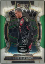 Front of 2025-26 Panini - Select Road to FIFA World Cup 2026 Soccer Luis Malagón #26 Terrace, front of a football card. A male goalkeeper is shown in three-quarter profile facing left, wearing a black long-sleeve jersey with red side panels…