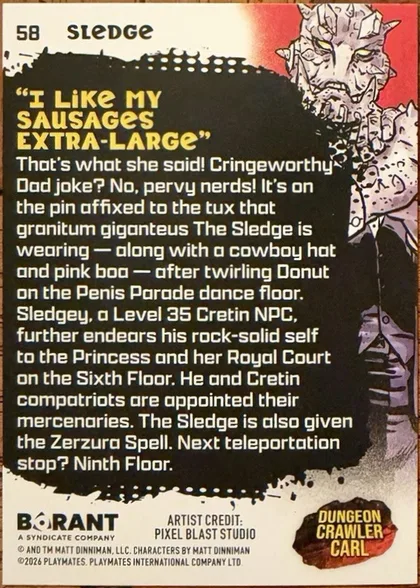 Back of 2026 Borant Dungeon Crawler Carl Series One Sledge #058 normal