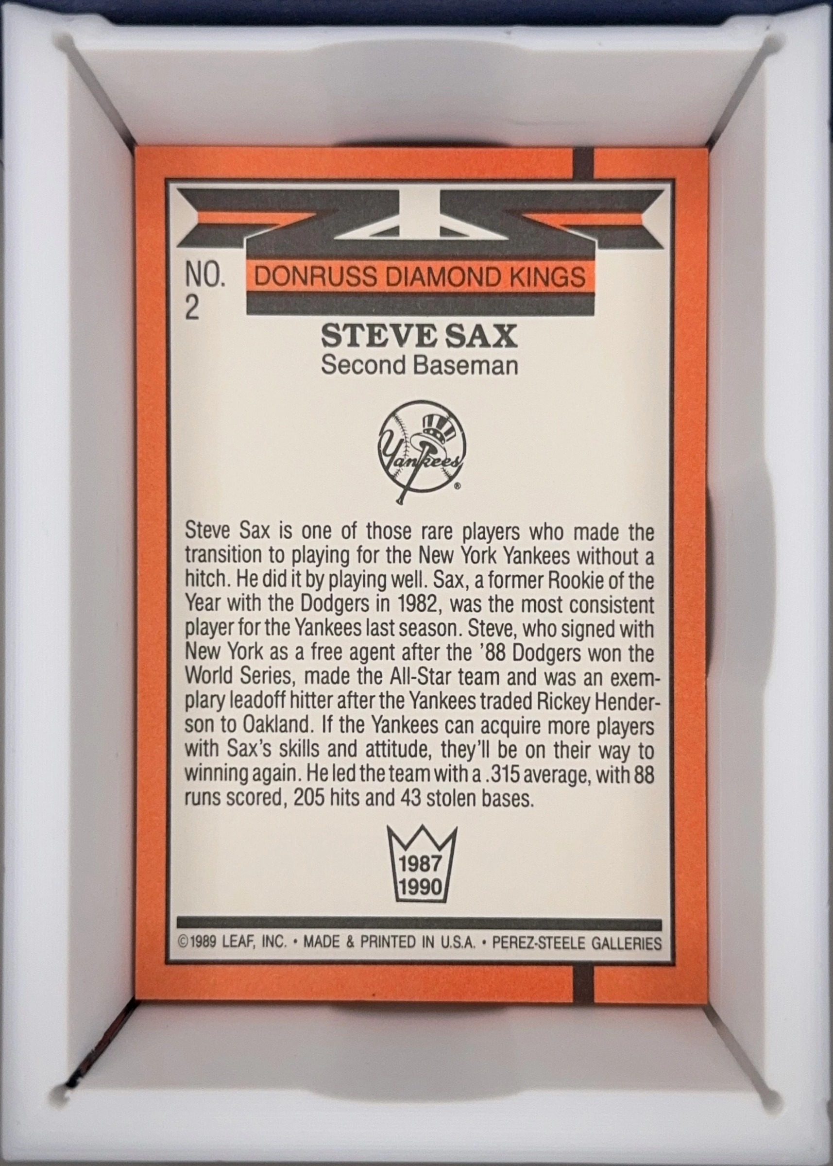 Steve Sax, Standard, back