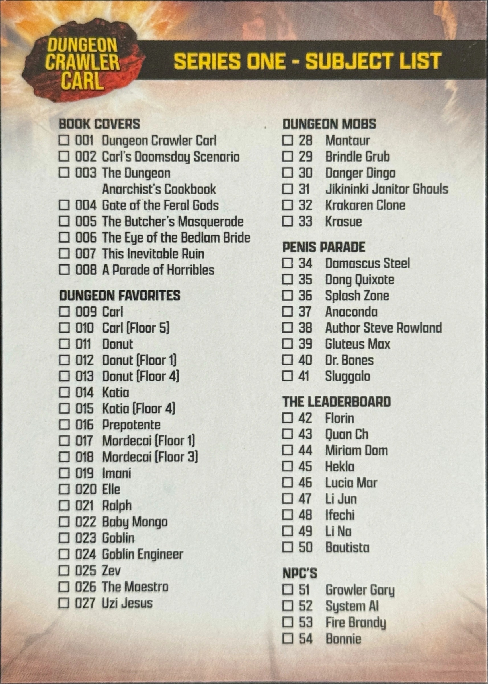 Subject List, card 100