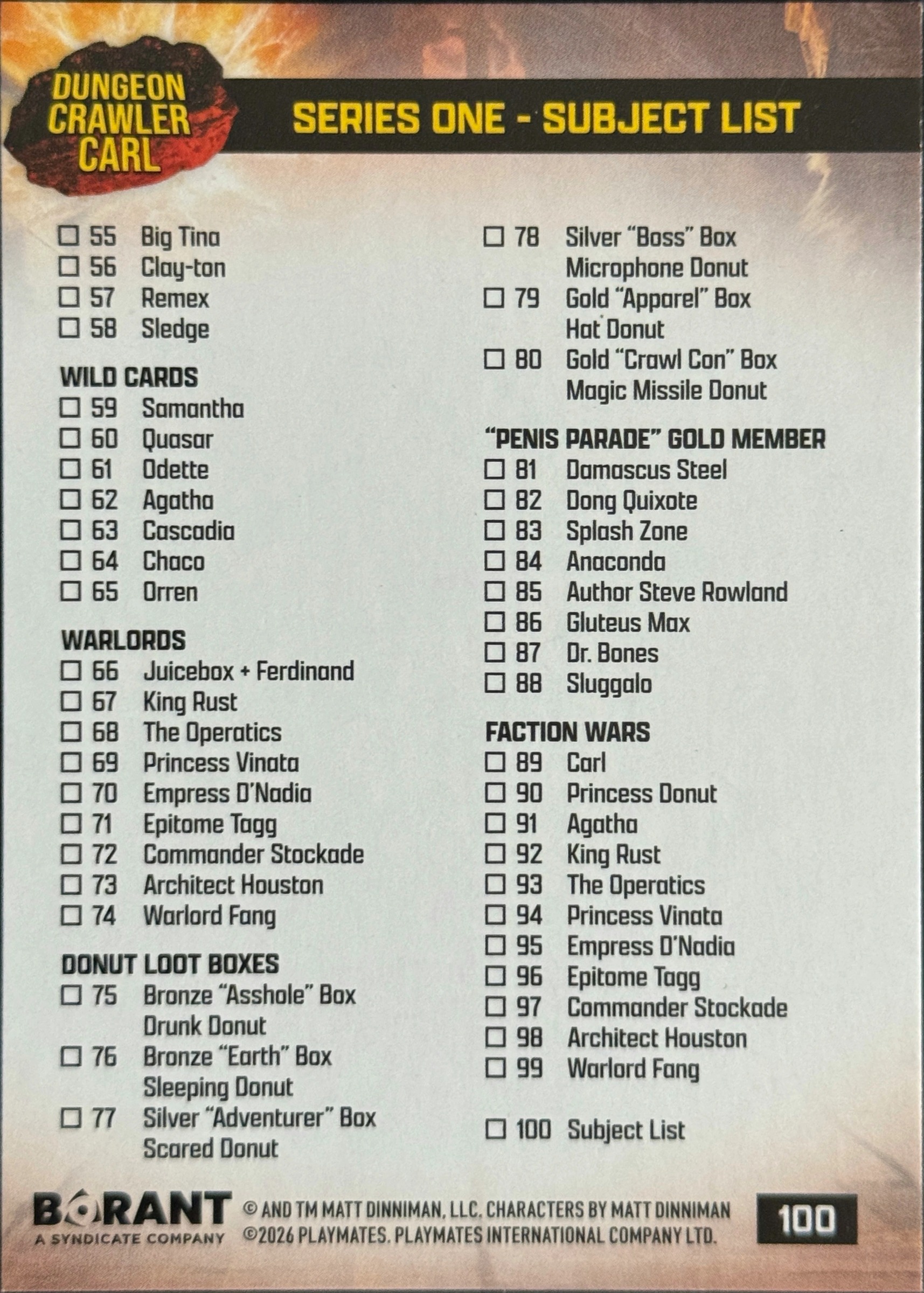 Subject List, card 100, back